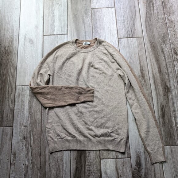 Balenciaga Paris 100% Cashmere Sweater Beige Long Sleeve Crewneck Size M 2 tone - Picture 2 of 8